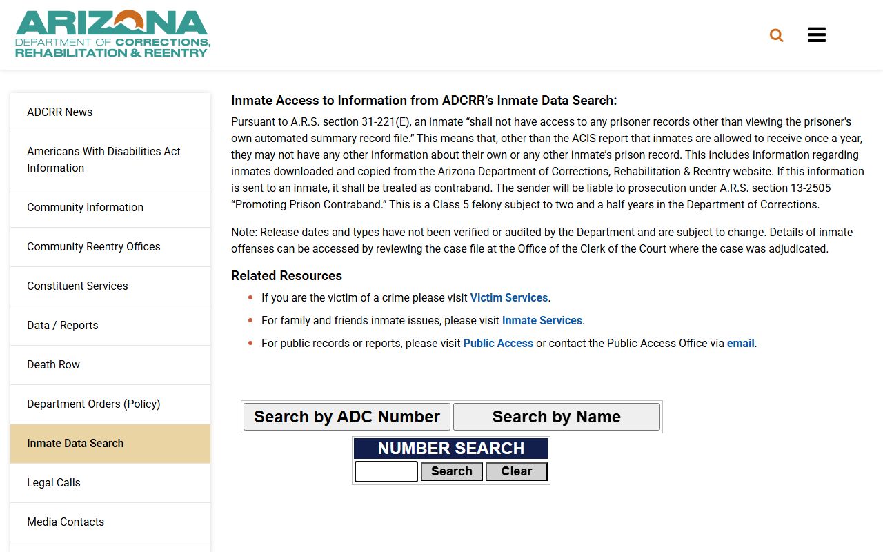 ADCRR inmate data search for Pinal County state prison custody