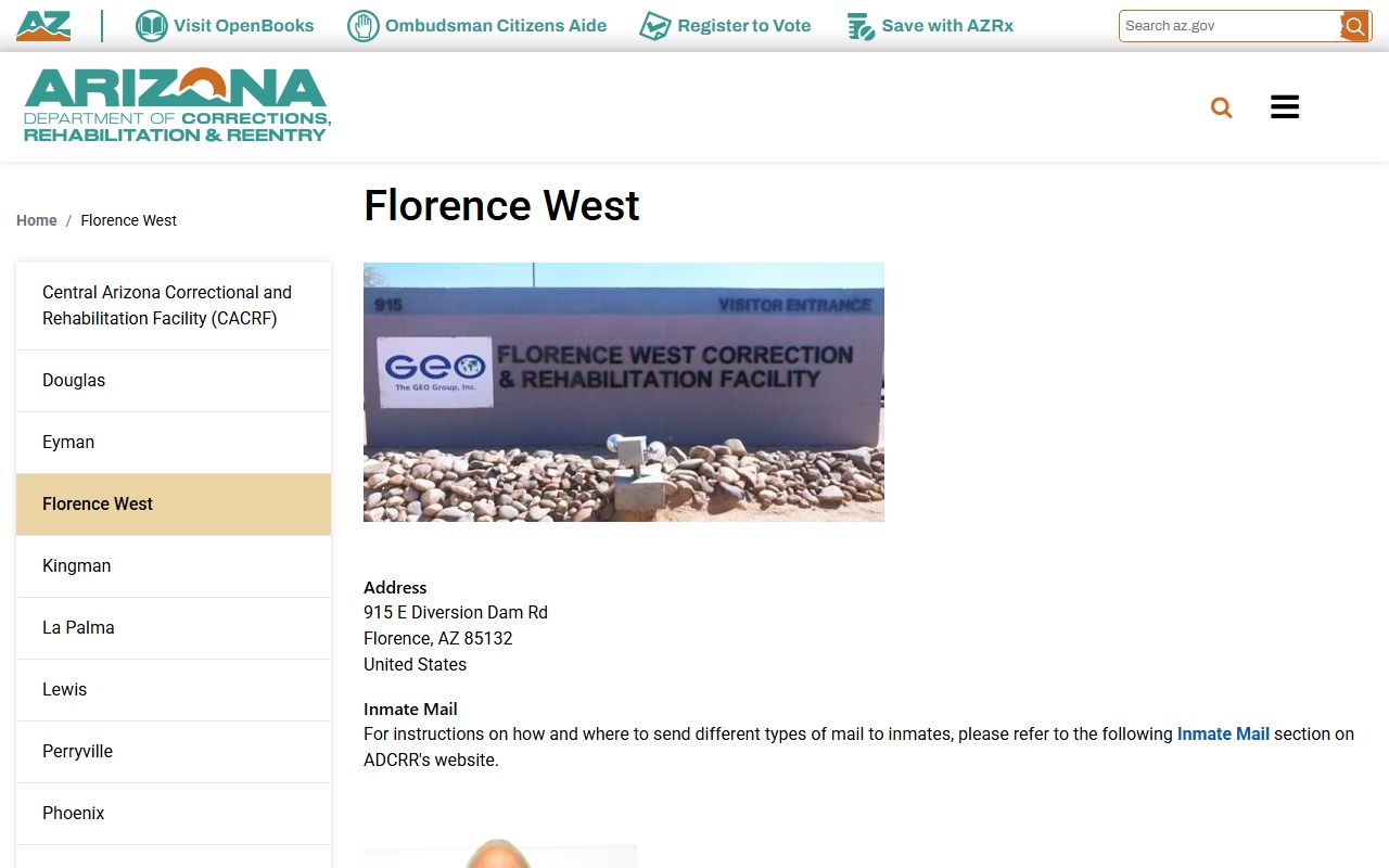 ADCRR Florence West facility page