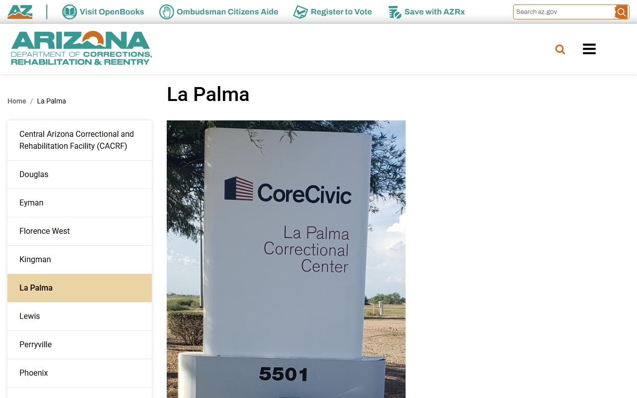 ADCRR La Palma Correctional Center facility page