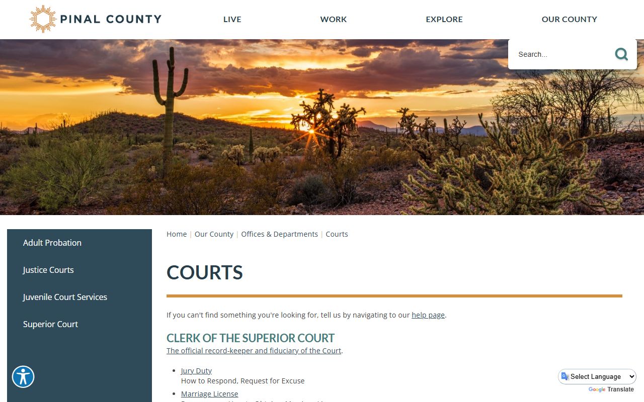 Pinal County court records after jail arrest courts directory