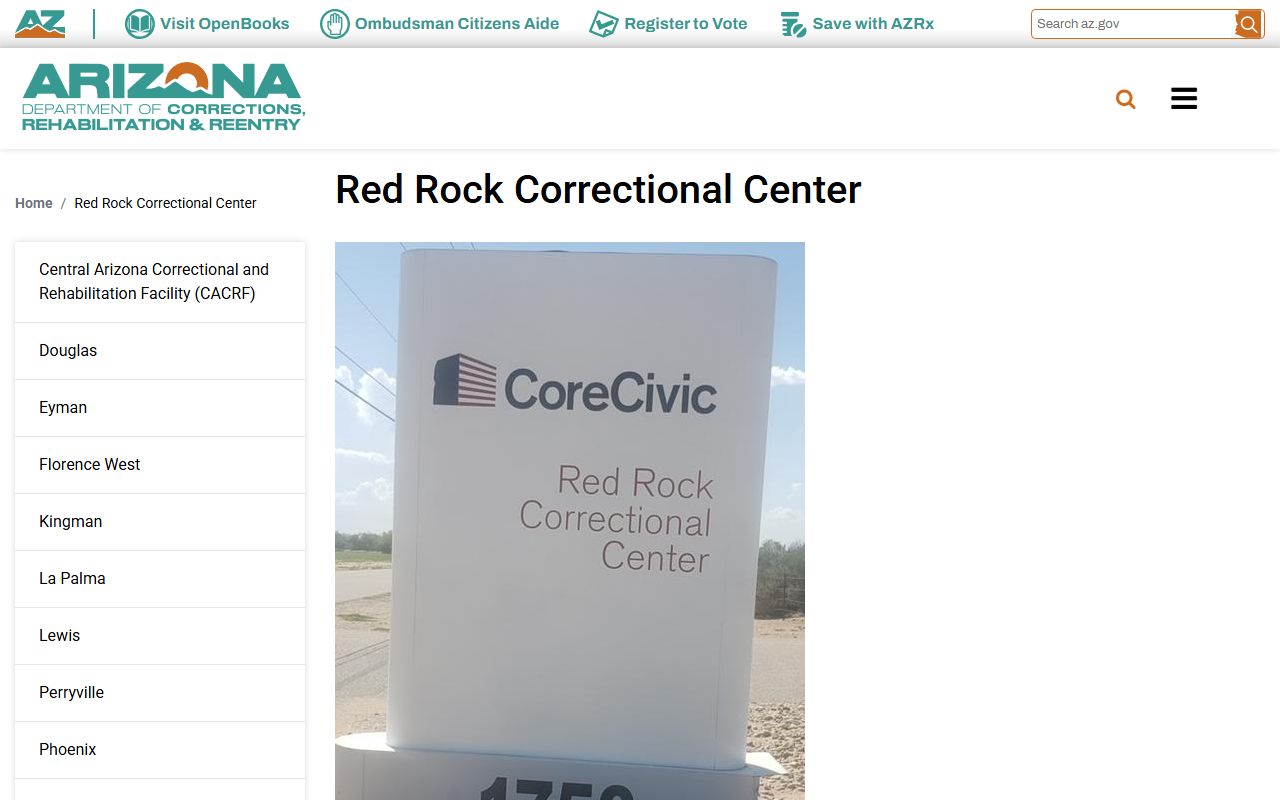 ADCRR Red Rock Correctional Center facility page
